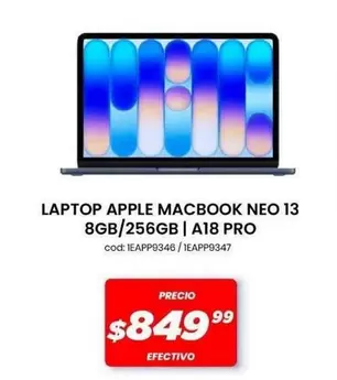 Apple - LAPTOP MACBOOK NEO 13 8GB/256GB | A18 PRO cod: 1EAPP9346 / 1EAPP9347