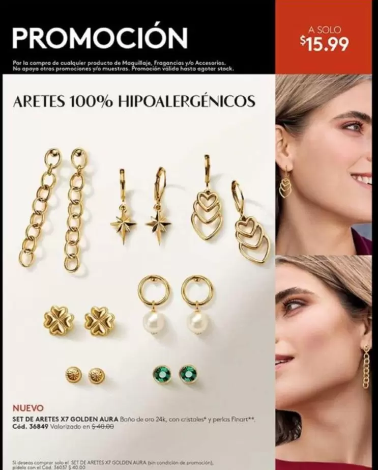Promoción - ARETES 100% HIPOALERGENICOS SET DE ARETES X7 GOLDEN AURA