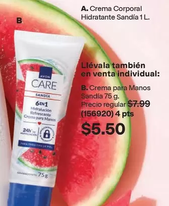 Avon - Crema Corporal Hidratante Sandía 1L. / Crema para Manos Sandía 75 g. (156920)