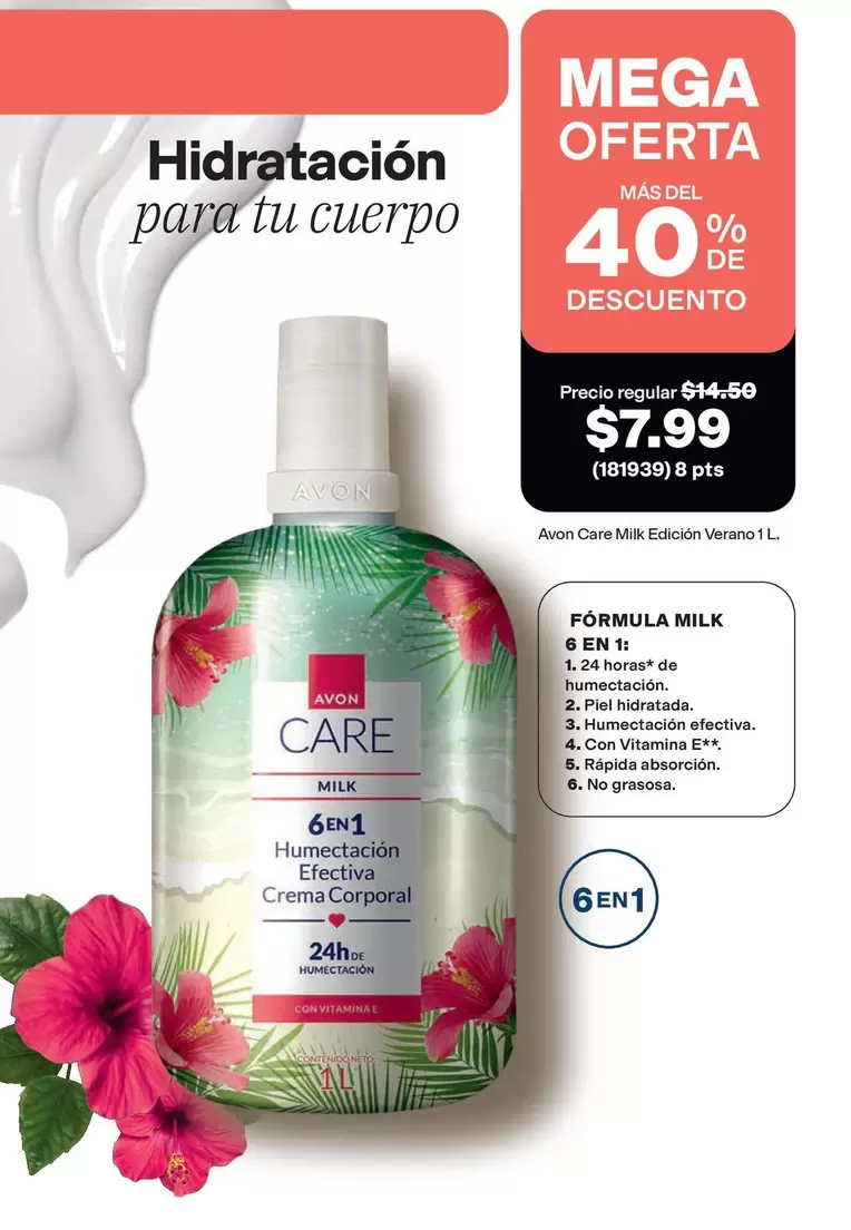 Avon - Hidratación para tu cuerpo 6 en 1 Humectación Efectiva Crema Corporal