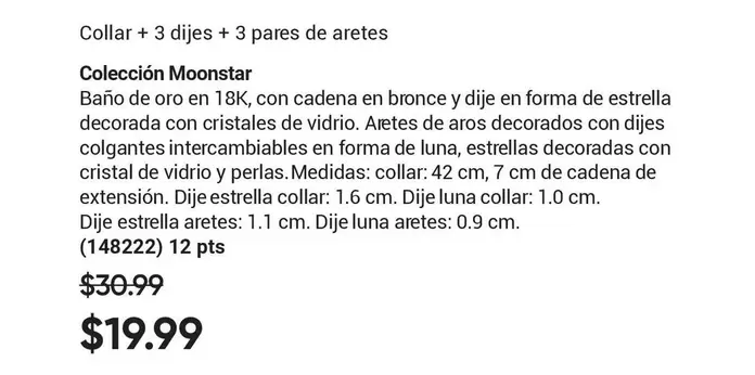 Estrella - Collar + 3 dijes + 3 pares de aretes