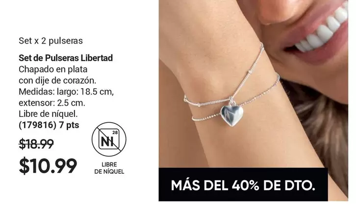 Libertad - Set de Pulseras  Chapado en plata con dije de corazón. (179816)