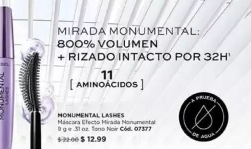 MONUMENTAL LASHES Máscara Efecto Mirada Monumental 9 g e .31 oz. Tono Noir Cód. 07377