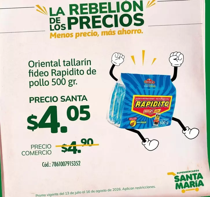 María - Oriental tallarín fideo Rapidito de pollo