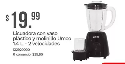 Umco - Licuadora con vaso plástico y molinillo 1.4 L - 2 velocidades 132920000