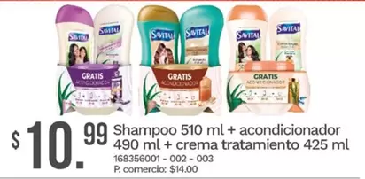 Shampoo 510 ml + acondicionador 490 ml + crema tratamiento 425 ml
