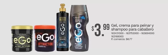 Gel, crema para peinar y shampoo para caballero