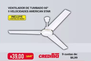 VENTILADOR DE TUMBADO 56" 5 VELOCIDADES