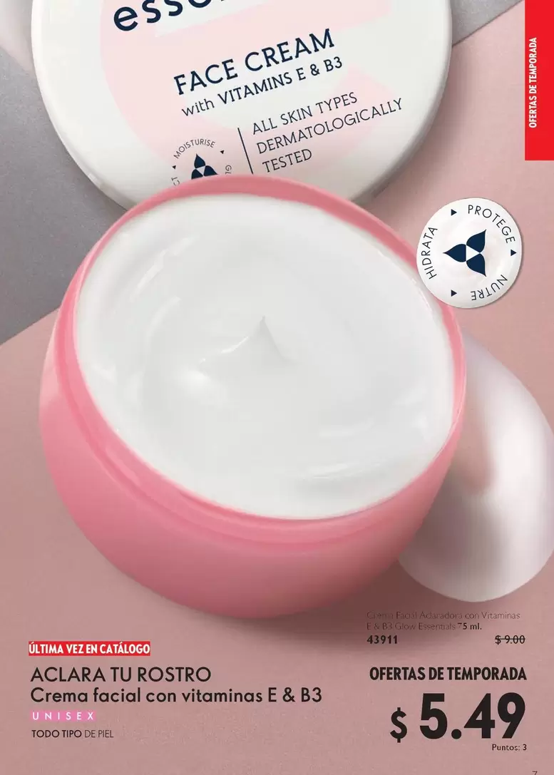 Crema facial con vitaminas E & B3