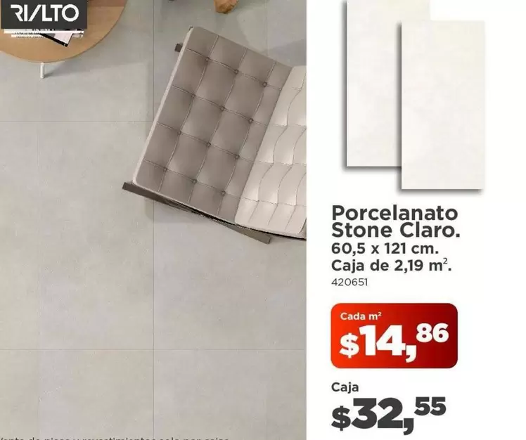Porcelanato Stone Claro. 60,5 x 121 cm. Caja de 2,19 m².