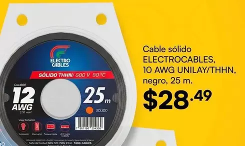 Negro - CABLE SÓLIDO UNILAY/THHN, NEGRO, 25 M.