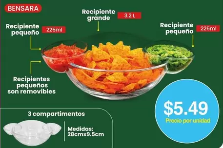 Recipiente grande con 3 compartimentos