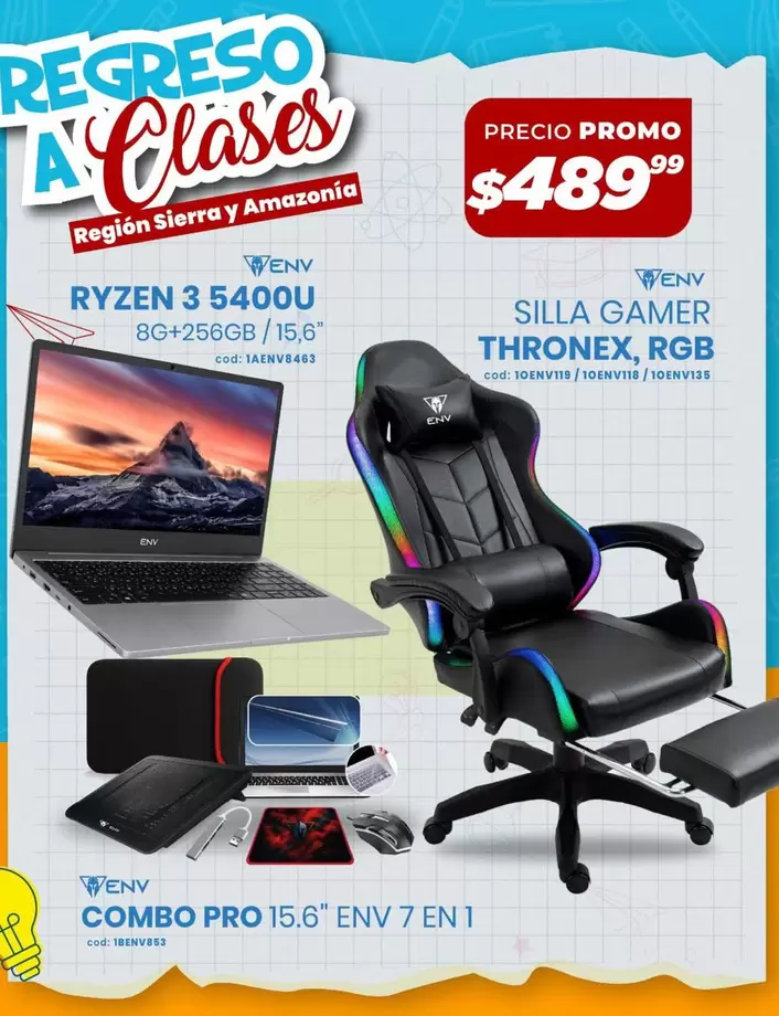 Pro - RYZEN 3 5400U 8G+256GB/15.6" + SILLA GAMER THRONEX, RGB