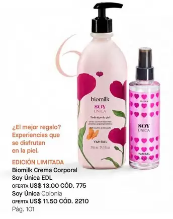 Yanbal - Biomilk Crema Corporal Soy Única EDL CÓD. 775, Soy Única Colonia CÓD. 2210