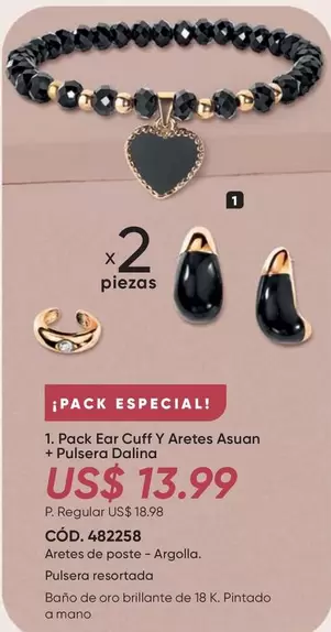 PACK Ear Cuff Y Aretes Asuan + Pulsera Dalina