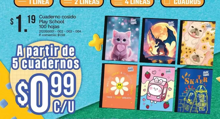 Play - Cuaderno cosido 100 hojas 20230001-003-004