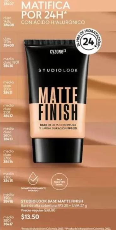 Colombia - STUDIO LOOK MATTE FINISH BASE DE ALTA COBERTURA Y LARGA DURACIÓN SPF 20