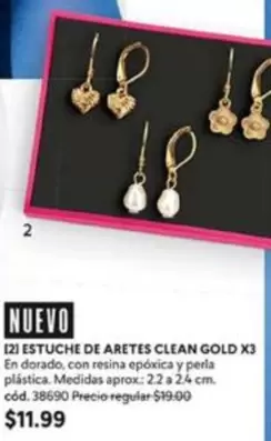 ESTUCHE DE ARETES CLEAN GOLD X3