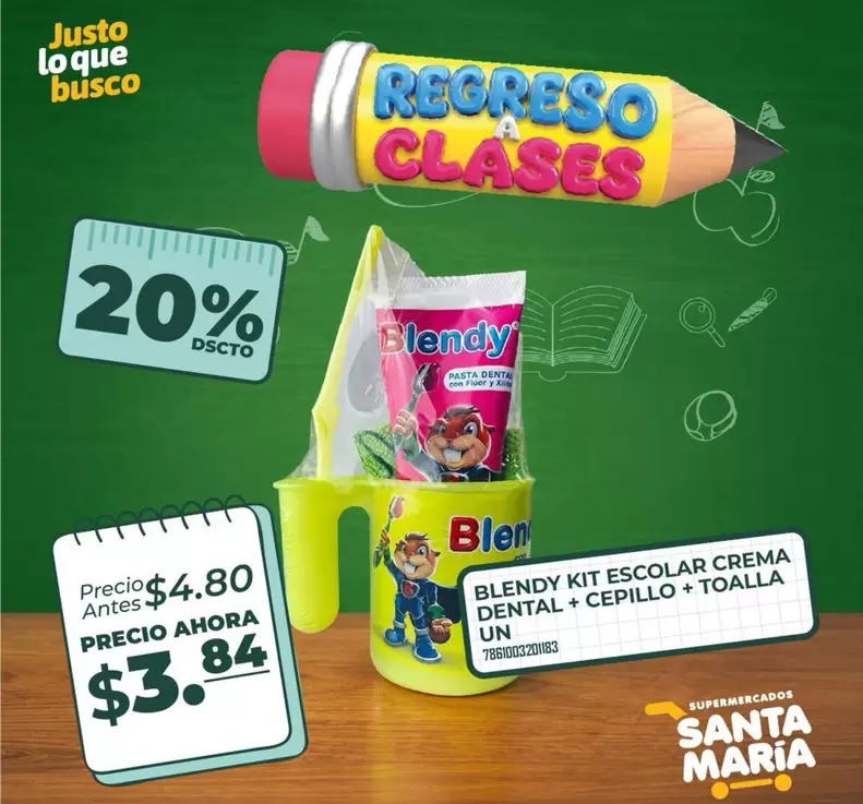 María - BLENDY KIT ESCOLAR CREMA DENTAL + CEPILLO + TOALLA