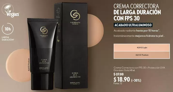 Oriflame - CREMA CORRECTORA DE LARGA DURACION CON FPS 30 ACABADO ULTRAHUMOSO