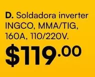 Soldadora inverter MMA/TIG, 160A, 110/220V