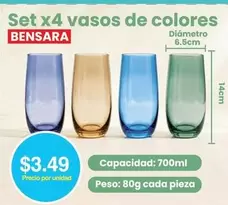 Set x4 vasos de colores