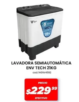 LAVADORA SEMIAUTOMÁTICA TECH 21KG cod: 1HENV4592