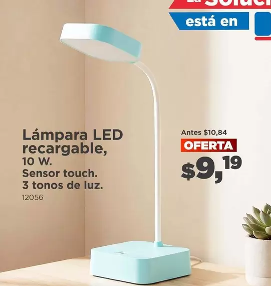 Lámpara LED recargable, 10 W. Sensor touch. 3 tonos de luz. 12056