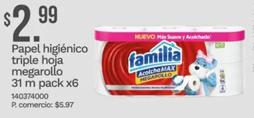 Familia - Papel higi00enico triple hoja megarollo 31 m pack x6 140374000