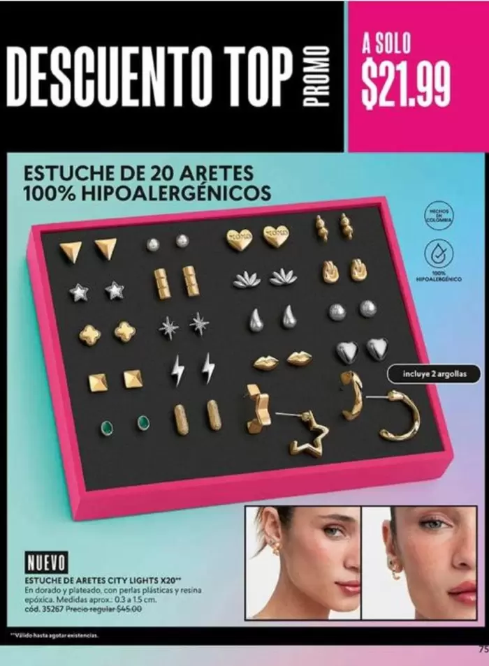 Estuche de 20 aretes 100% hipoalergénicos