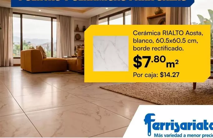 Cerámica RIAlTO Aosta, blanco, 60.5x60.5 cm, borde rectificado