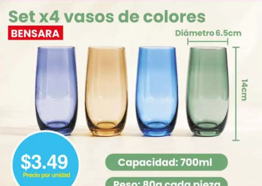 Set x4 vasos de colores