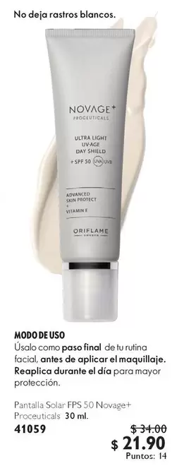 Oriflame - Pantalla Solar FPS 50 Novage+ Proceuticals 41059