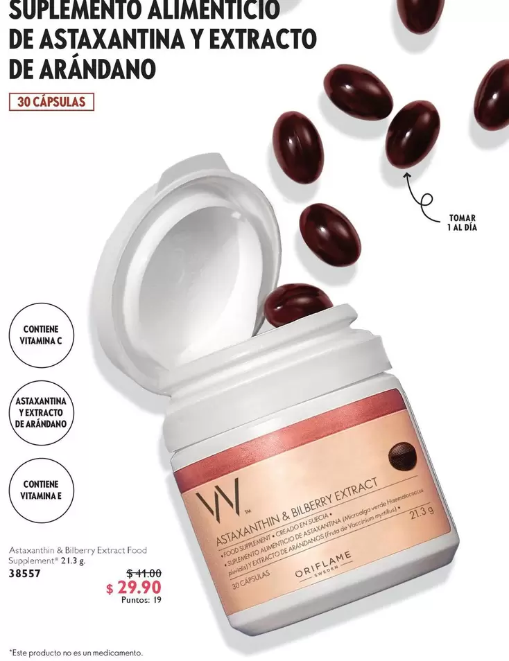 Oriflame - SUPLEMENTO ALIMENTICIO DE ASTAXANTINA Y EXTRACTO DE ARÁNDANO