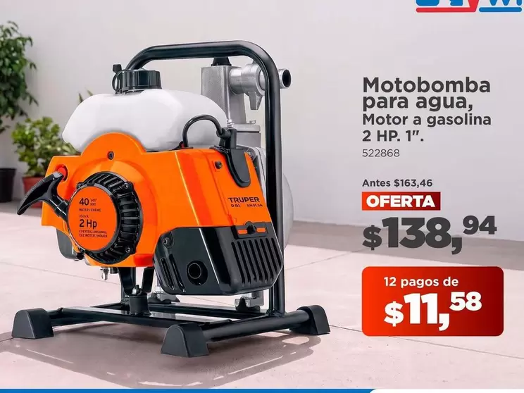 HP - Motobomba para agua, Motor a gasolina 2 . 1". 522868