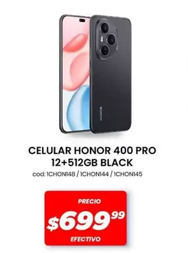 Pro - CELULAR HONOR 400 PRO 12+512GB BLACK cod: 1CHON148 / 1CHON144 / 1CHON145