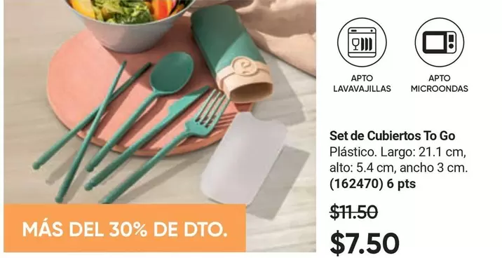 Set de Cubiertos To Go Plástico. Largo: 21.1 cm, alto: 5.4 cm, ancho 3 cm. (162470) 6 pts