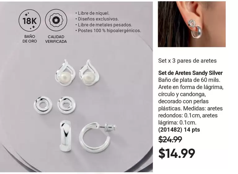 Set x 3 pares de aretes Sandy Silver