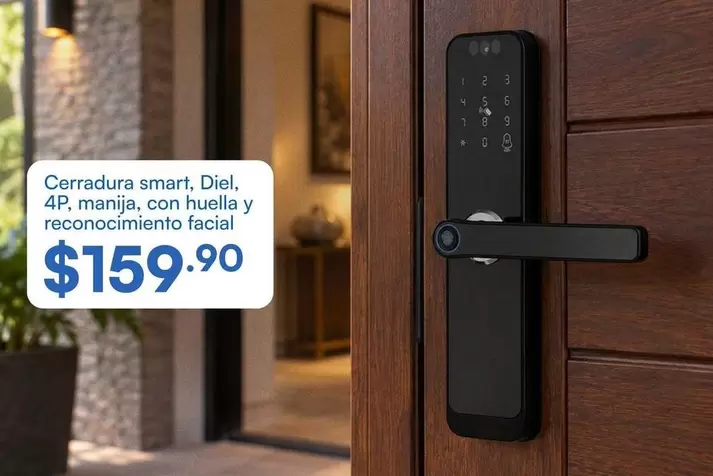 Cerradura smart, 4P, manija, con huella y reconocimiento facial