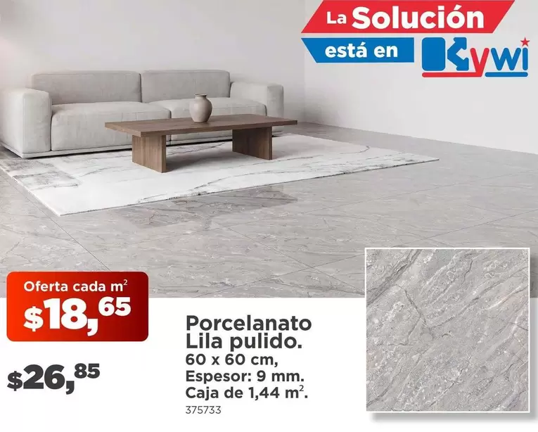 Porcelanato Lila pulido.