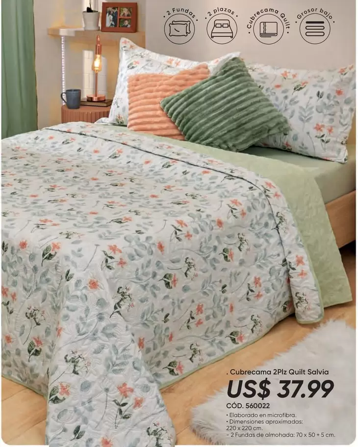 Cubrecomas 2Pz Quilt Salvia