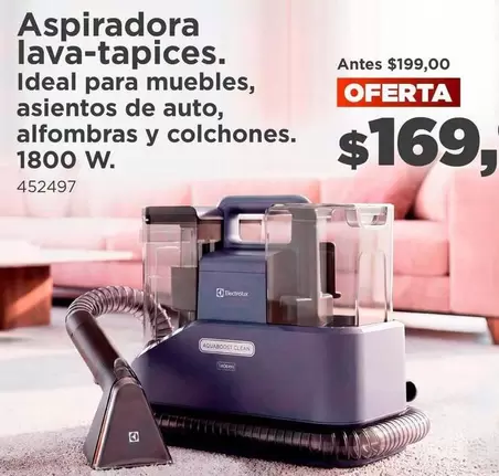 Aspiradora lava-tapices. Ideal para muebles, asientos de auto, alfombras y colchones. 1800 W. 452497
