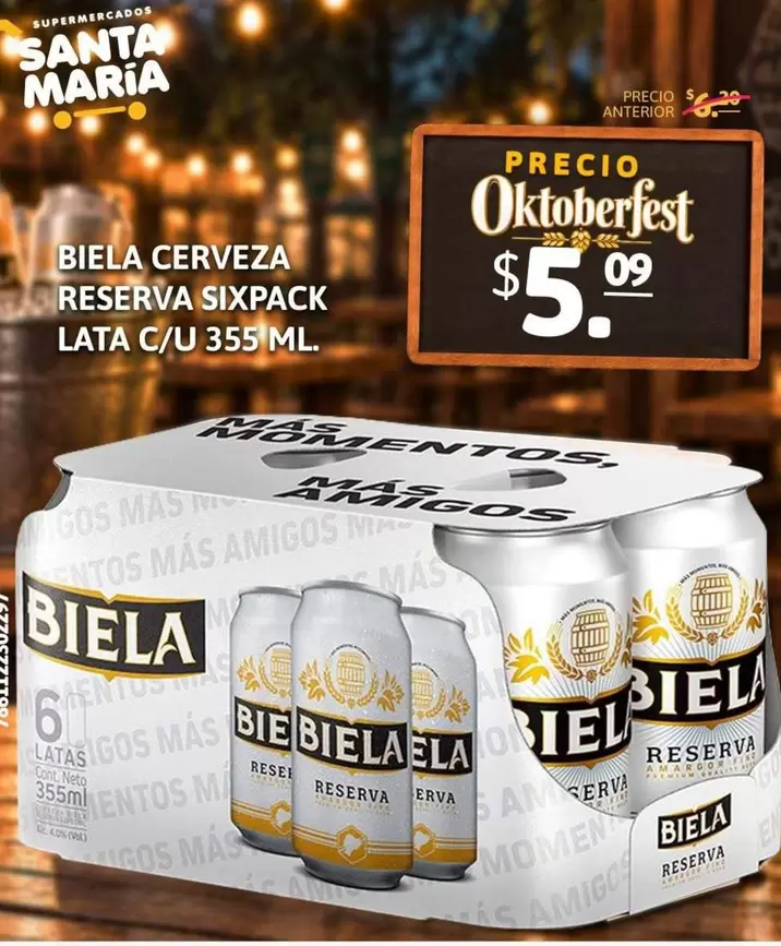 María - BIELA CERVEZA RESERVA SIXPACK LATA C/U 355 ML