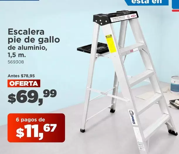 Escalera pie de gallo de aluminio, 1,5 m. 569308