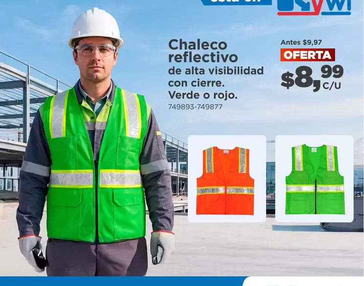 Verde - Chaleco reflectivo de alta visibilidad con cierre.  o rojo. 749893-249877