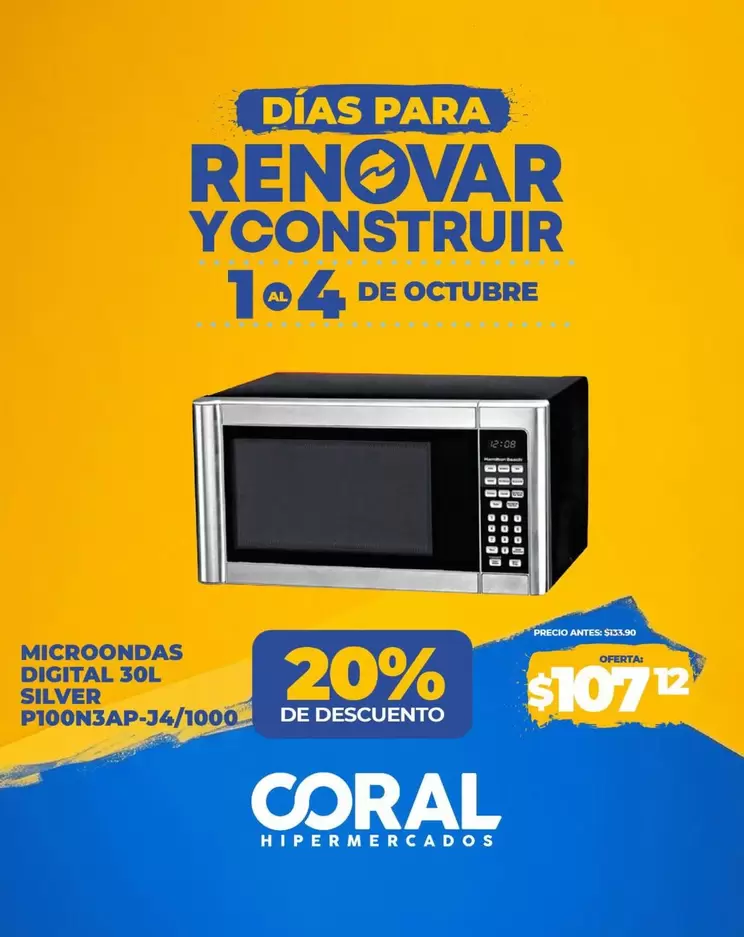 MICROONDAS DIGITAL 30L SILVER P100N3AP-34/1000