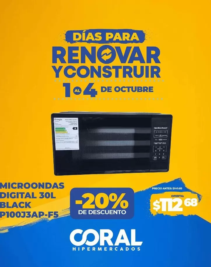 MICROONDAS DIGITAL 30L BLACK P100J3AP-F5