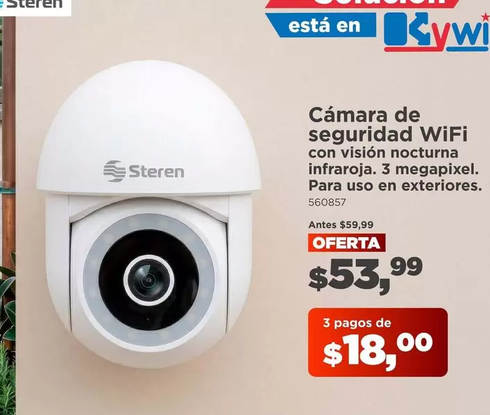 Cámara de seguridad WiFi con visión nocturna infraroja. 3 megapíxel. Para uso en exteriores. S60857