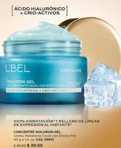 L'bel - CONCENTRE HIALURON-GEL Crema Hidratante Facial con Efecto Frío 40 g e 1.4 oz. Cód. 08615