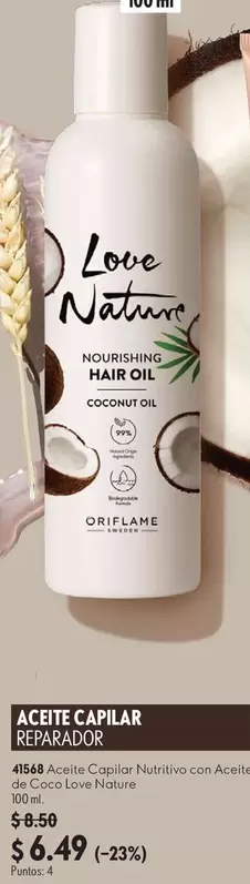 Oriflame - Aceite Capilar Nutritivo con Aceite de Coco Love Nature